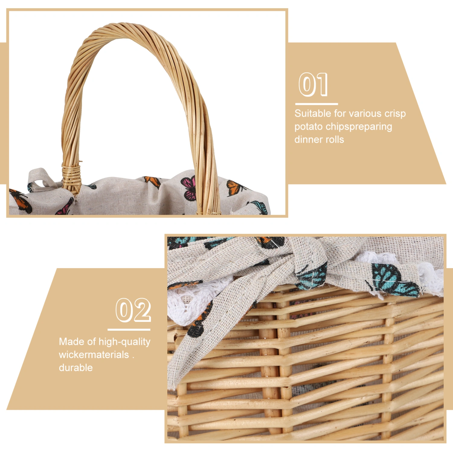 1Pc Hand Woven Picnic Basket Wicker Woven Storage Basket Portable Food Holder