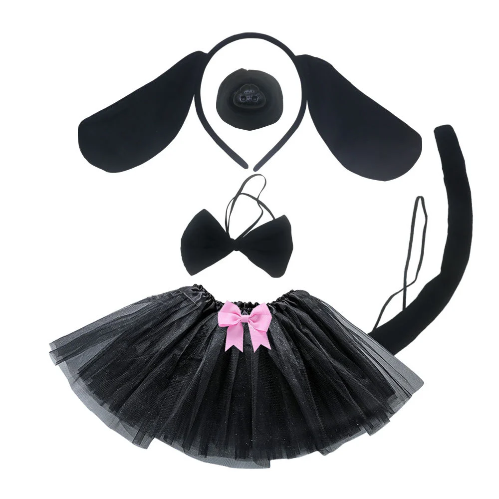 1 Set Dog Ear Headband Tutu Skirt Cosplay Tail Decorative Bowtie Animal Costume for Girls