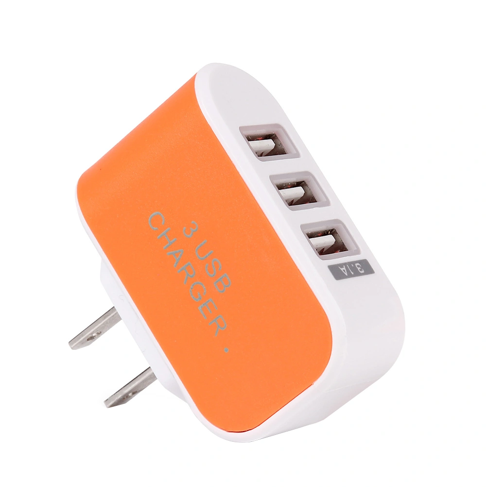 Universal Three USB Ports Outlet Wall Charger AC Power Adapter 3.1A Fast Charge Plug With LED Light For iPhone 7/ 6s/ Tablets/ Galaxy S8/ LG/ Nexus/ HTC/ OnePlus And More With US Plug (Orange)