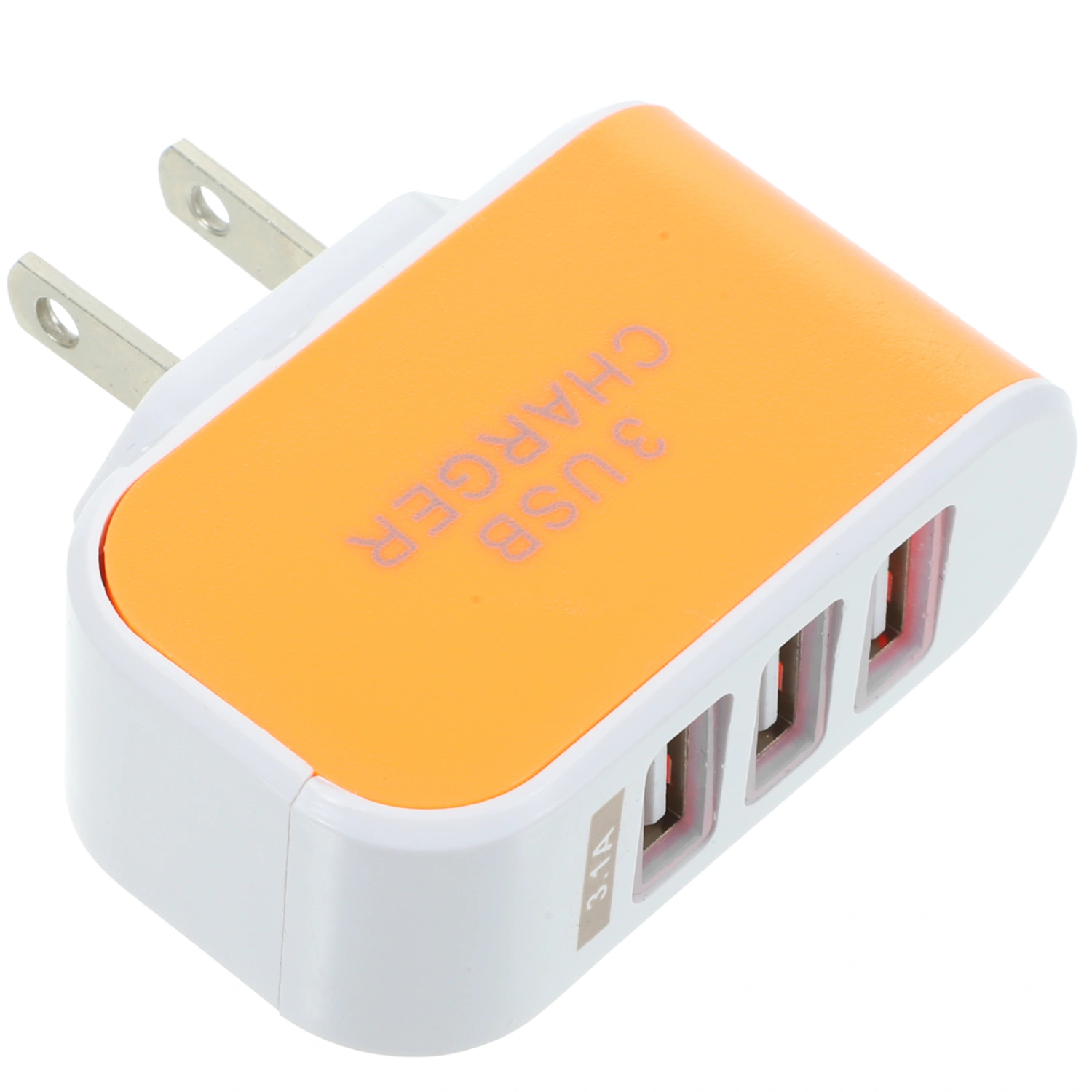Universal Three USB Ports Outlet Wall Charger AC Power Adapter 3.1A Fast Charge Plug With LED Light For iPhone 7/ 6s/ Tablets/ Galaxy S8/ LG/ Nexus/ HTC/ OnePlus And More With US Plug (Orange)