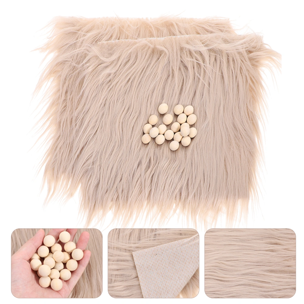 1 Set Faux Fur Square Fabric and Wooden Balls Kit for Crafts Sewing DIY Gnome Dolls