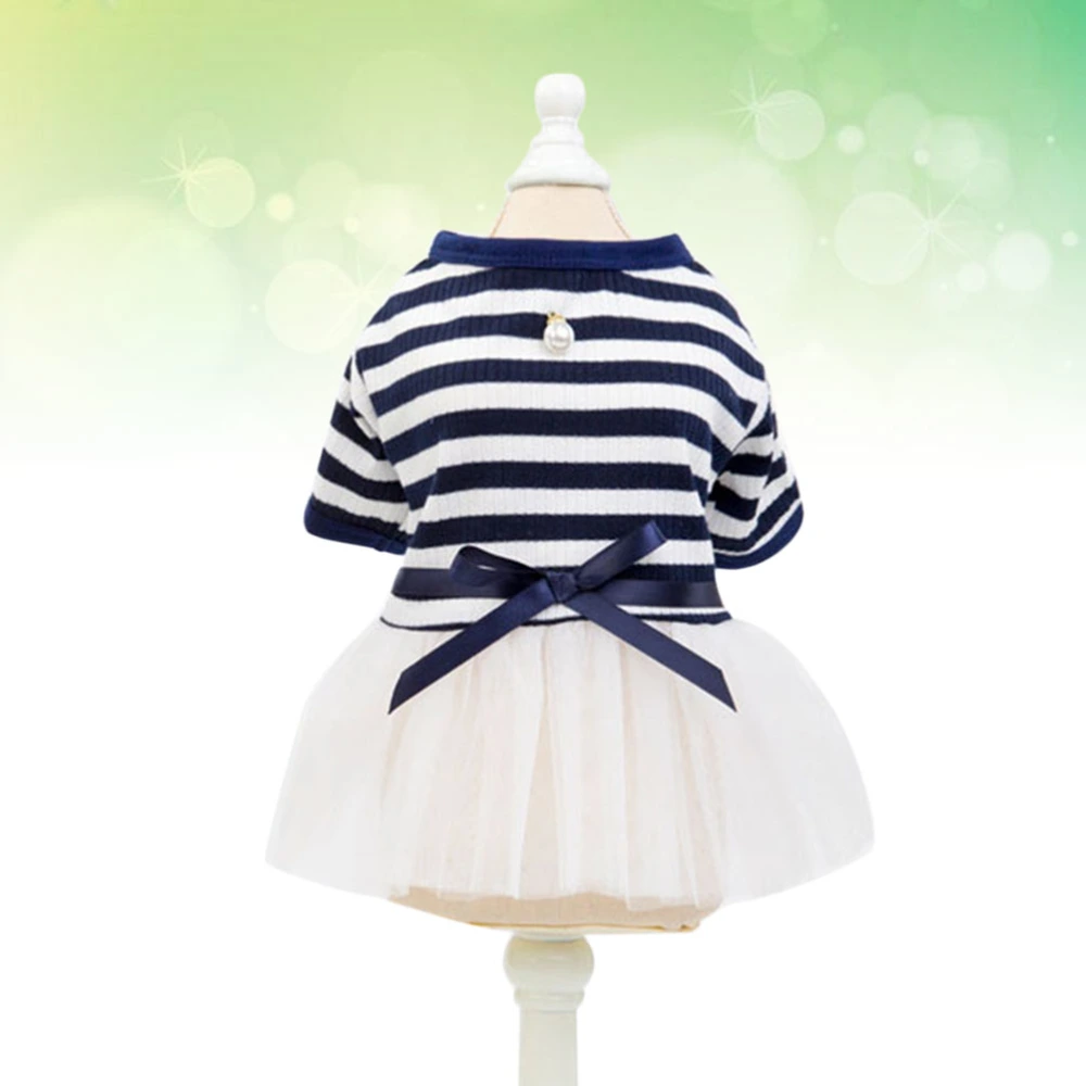 Fashion Stripe Gauzy Skirt Cotton Pet Clothes Dress Pet Supplies Navy Blue Size XS