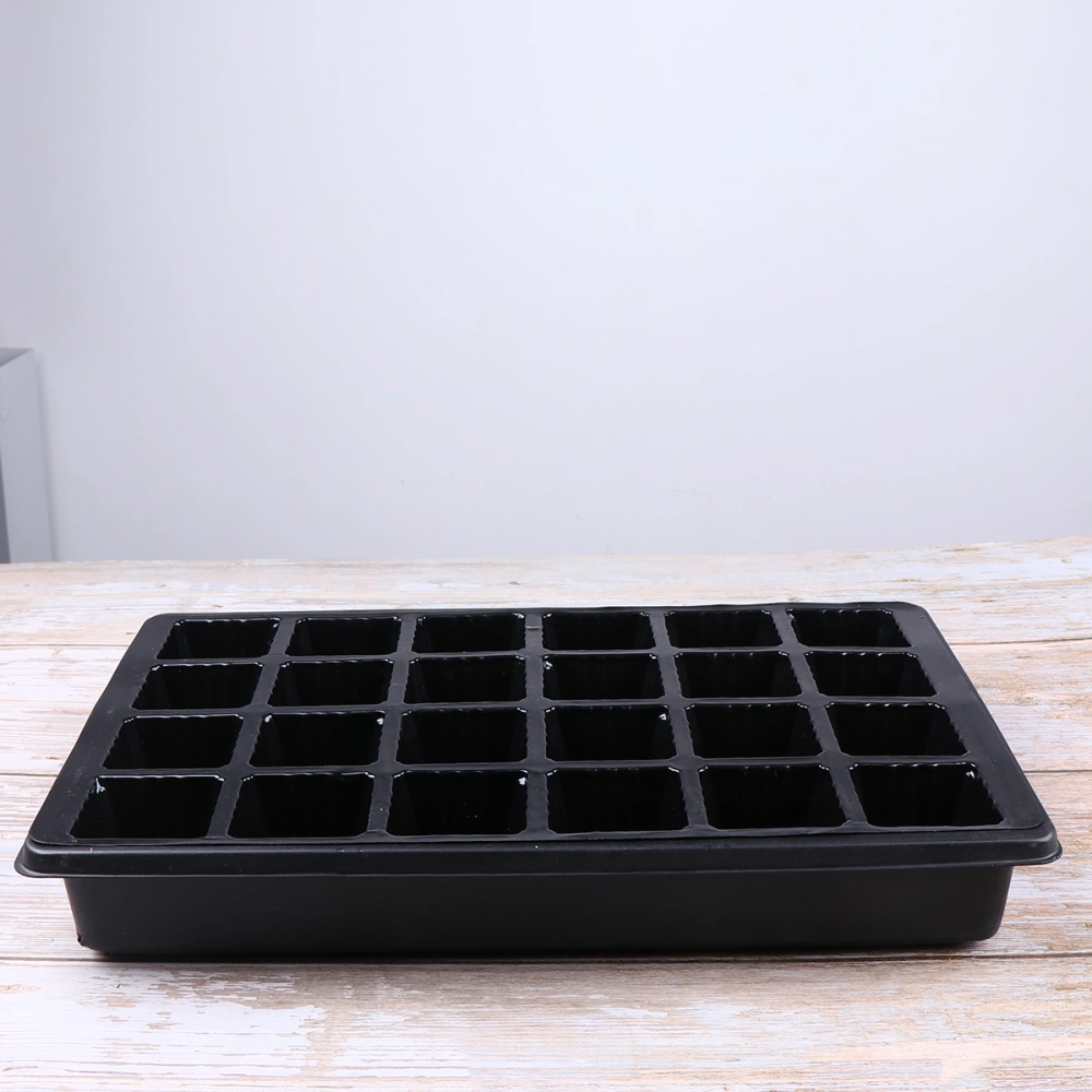 1 Set 3pcs 24 Cells Trays Plant Flower Grow Starting Nursery Pot Container Gardening Supplies (Black Cover + Tray + Hole)