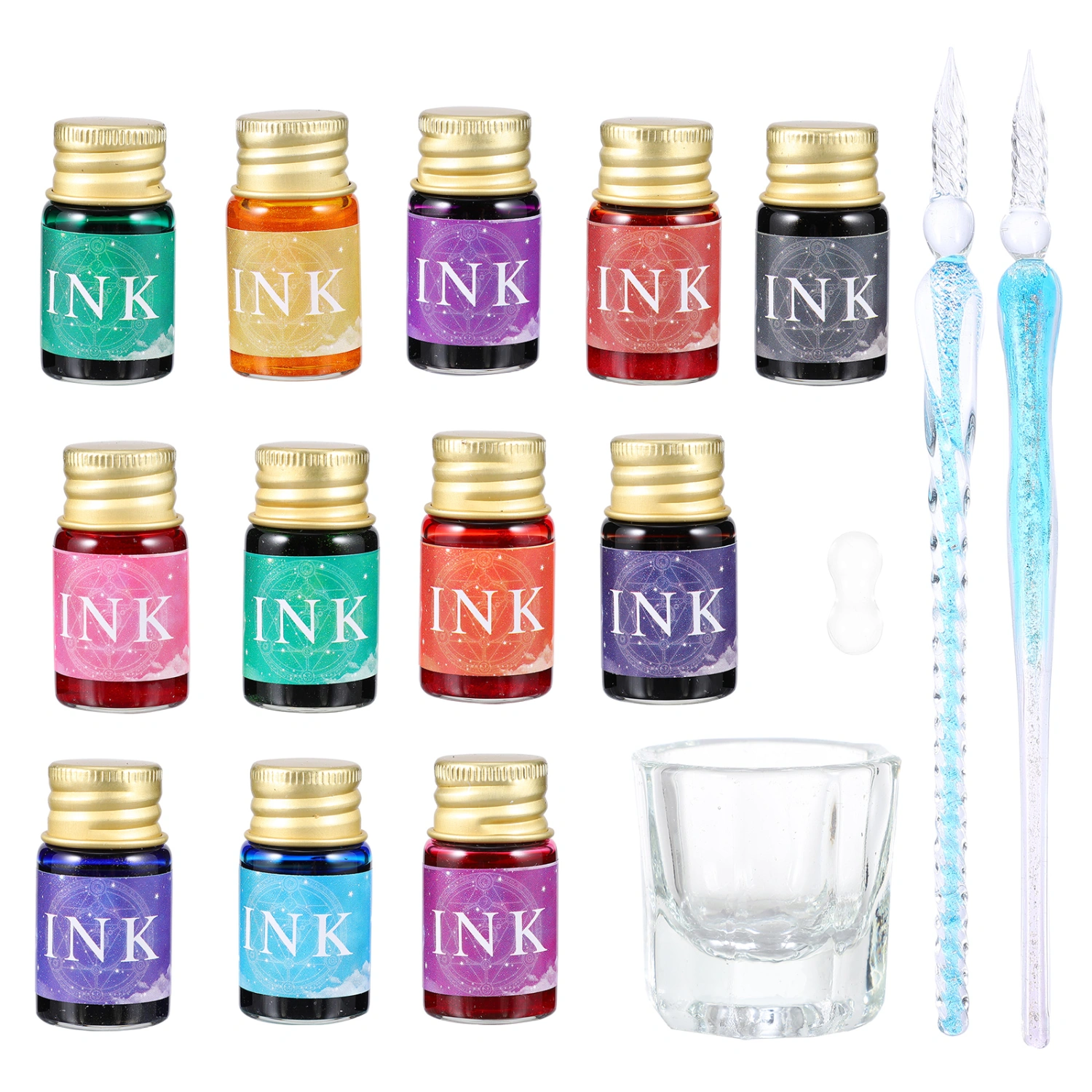 1 Set Handmade Glass Dip Pens Color Ink Drawing Pens Writing Art Decorations