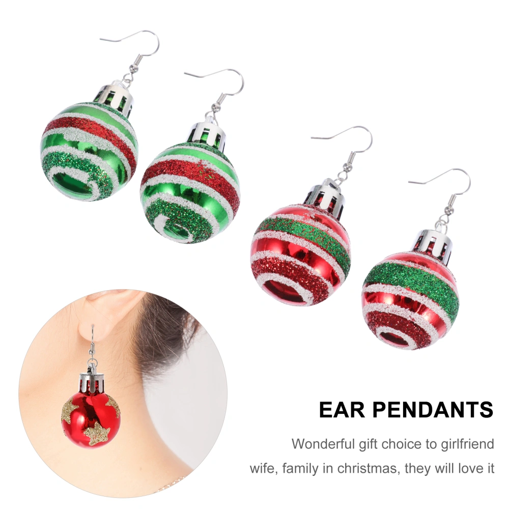 2 Pairs Christmas Ball Ear Jewelries Creative Ear Rings Ear Drops