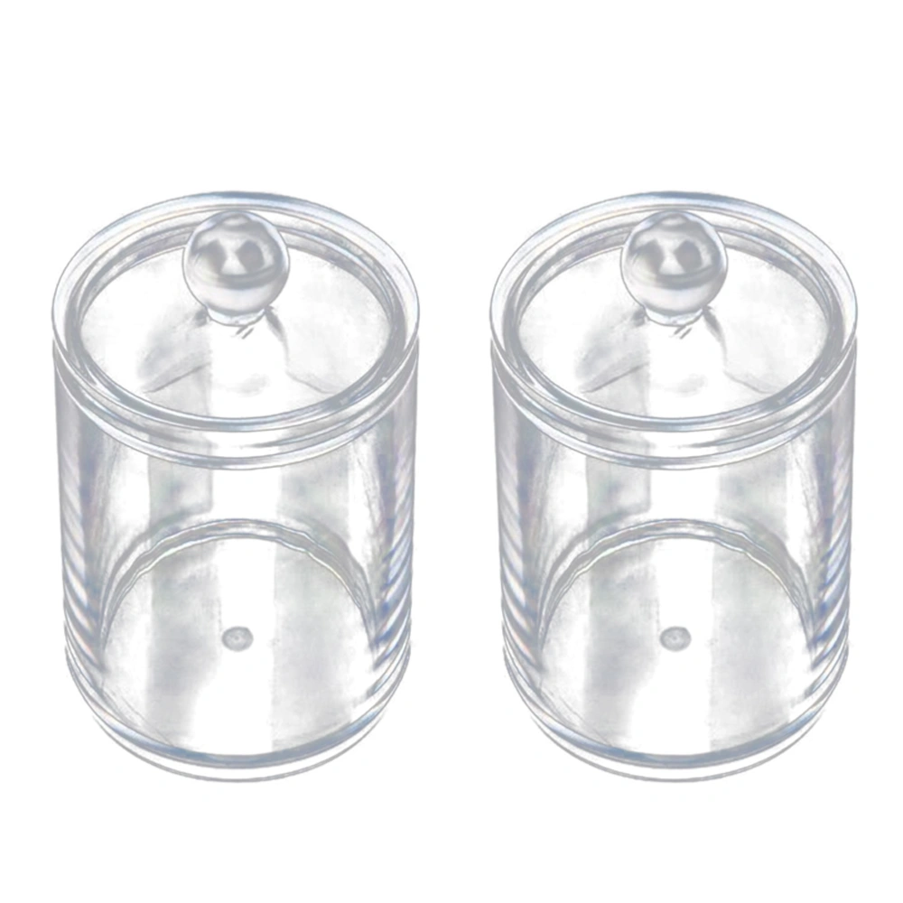 2pcs Transparent Cotton Ball and Swab Dispenser Acrylic Round Container Cotton Pads Holder Swab Jar Makeup Organizer