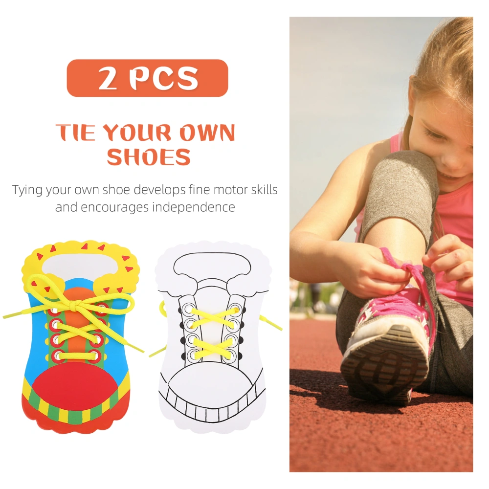 2Pcs Paper Lacing Shoes Toy Learn to Tie Shoelaces Trainers Fine Motor Skills Toys