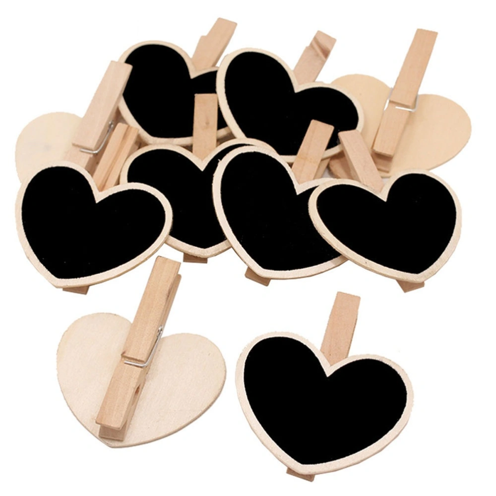 20pcs Creative Mini Blackboard Wooden Message Board with Clip for Wedding Party Celebration (10 Heart Shape + 10 Square)