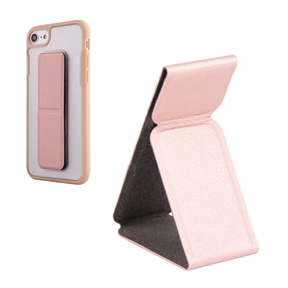 Phone Holder Car PU Magnetic Back Sticker Convenient Finger Ring Stand Lazy Mobile Phone Tablet Universal Magnet Mount Foldable (Rose Gold)