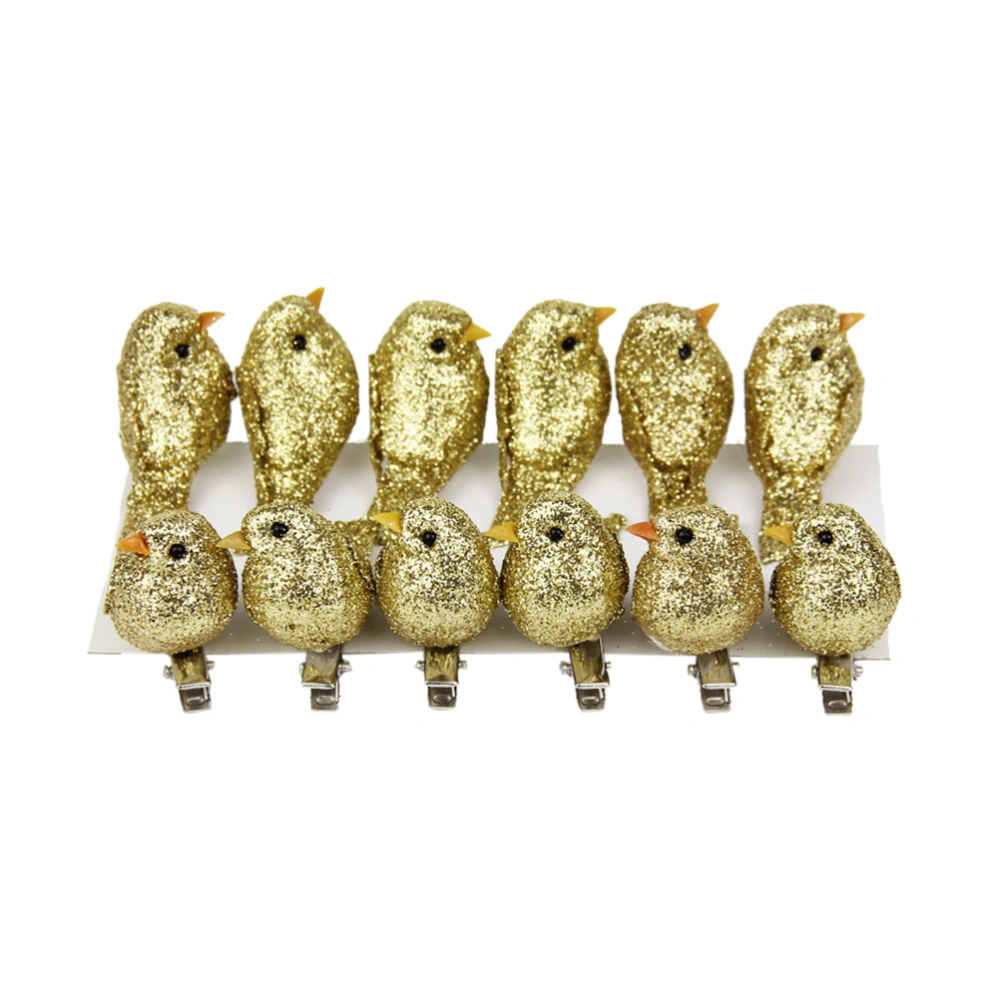 12 Pcs Simulated Birds Animal Headdress Miniature Figurine Hairpin Adorable Hair Clip (Golden)