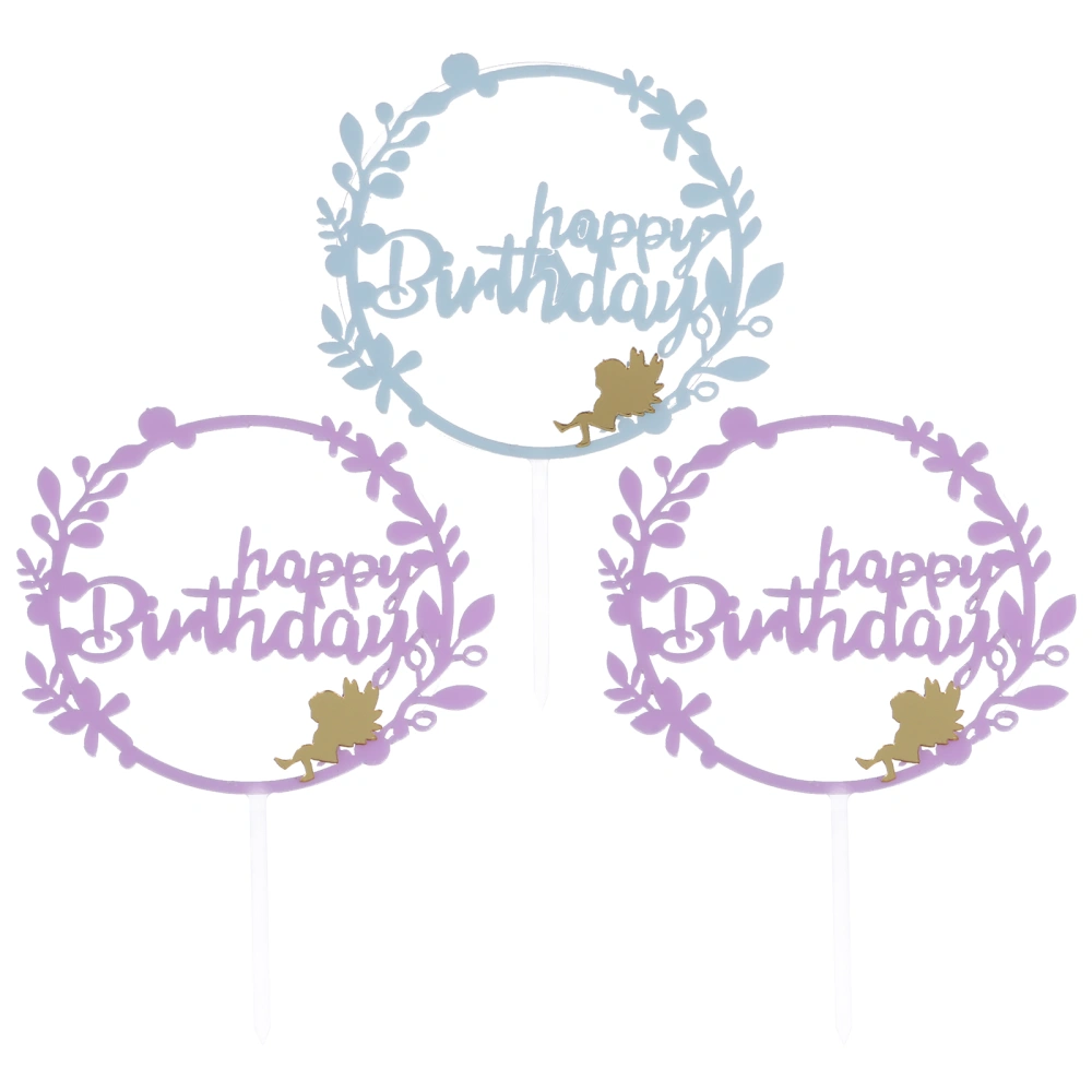 3pcs Acrylic Cupcake Toppers Birthday Ornaments Cake Insert Cards (Random Color)