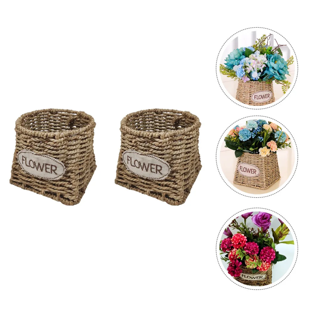 2Pcs Handwoven Storage Basket Flower Holder Decorative Flower Container