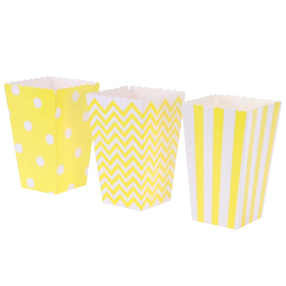 30pcs Popcorn Carton Stripe Wave Dot Pattern Chicken Cartons Snack Container for Birthday Parties Baby Shower Graduation (Yellow) Random Pattern