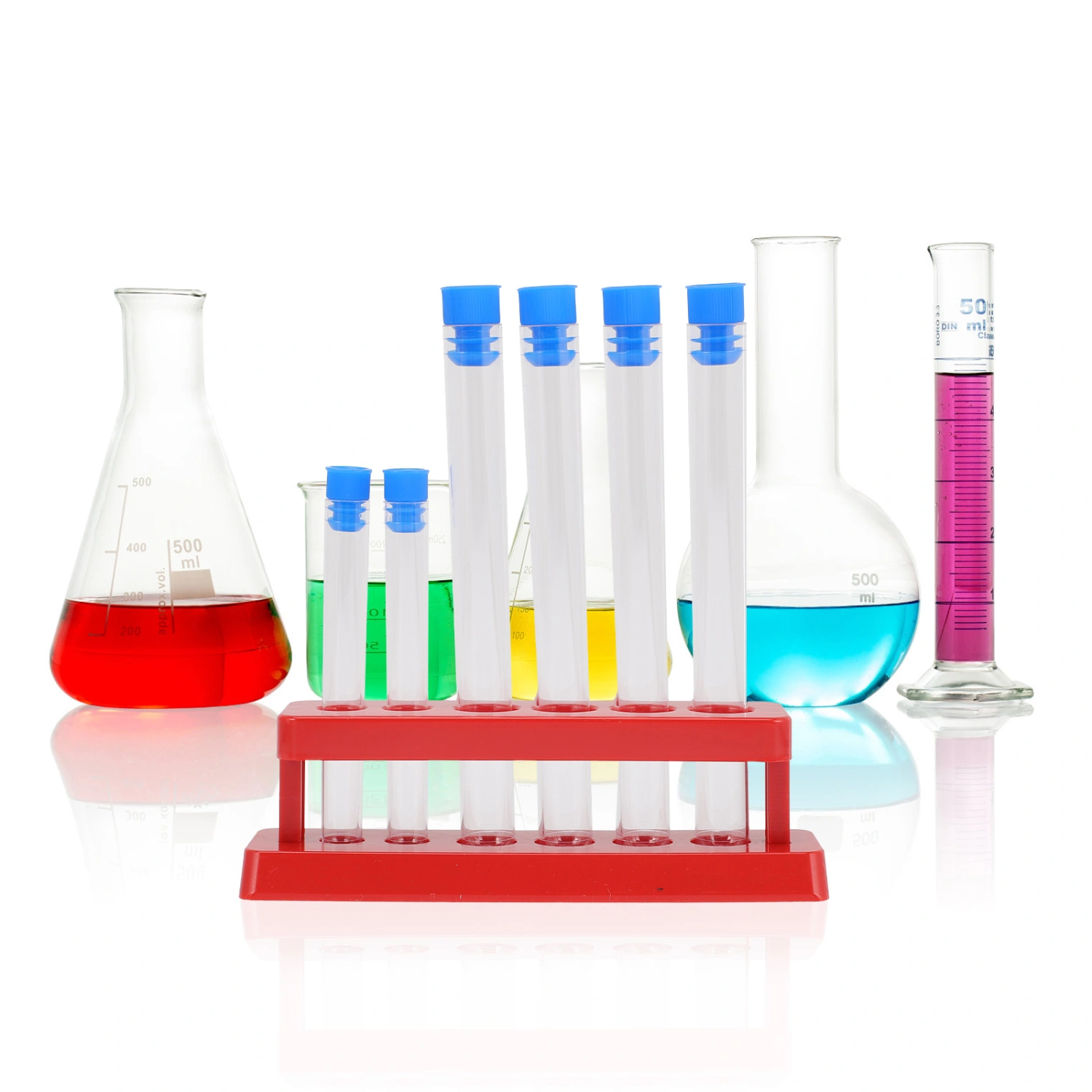 6pcs Laboratory Test Tubes Plastic Test Tubes Sample Container with Storage Rack