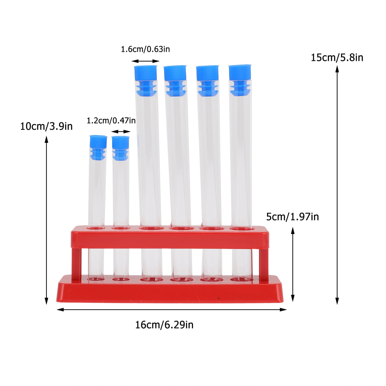 6pcs Laboratory Test Tubes Plastic Test Tubes Sample Container with Storage Rack