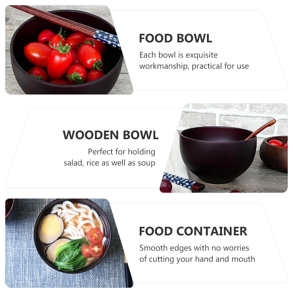 1pc Wood Bowl Household Wood Bowl Food Container Rice Bowl for Home (Coffee)