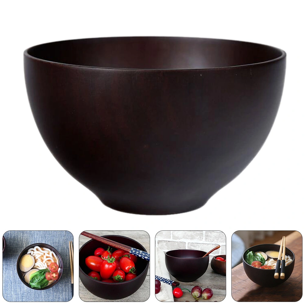 1pc Wood Bowl Household Wood Bowl Food Container Rice Bowl for Home (Coffee)