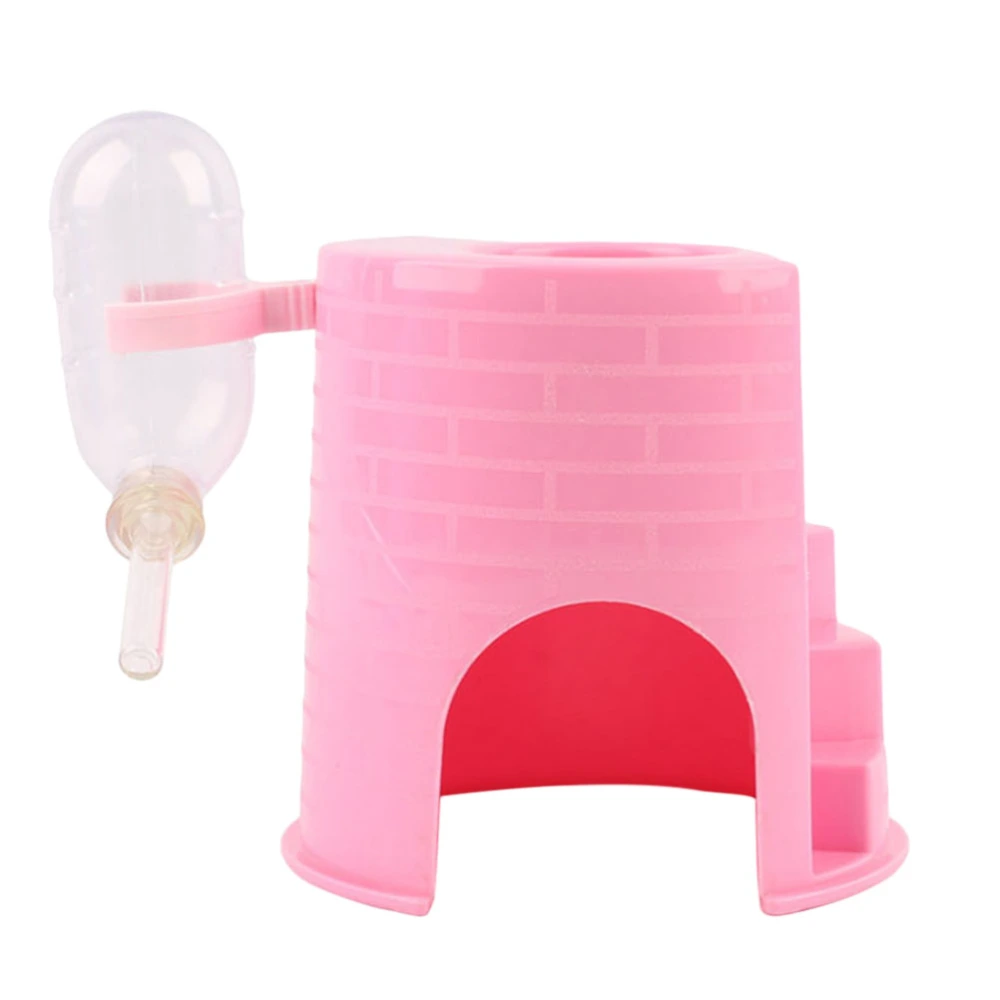 Small Pet Play House Hamster Hideout Interesting Castle with Water Bottle (Pink)