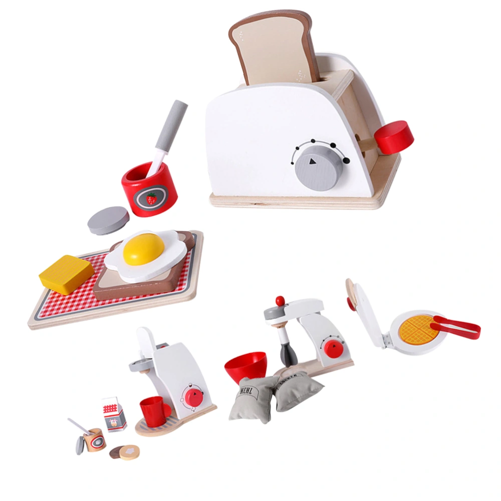 1 Set of 4Pcs Wooden Simulation Tableware Toys DIY Pretend Play Kitchen Toys Pretend Role Play Toys Playing House Toys White (1Pc Bread Maker 1Pc Coffee Maker 1Pc Blender 1Pc Pancake Maker)