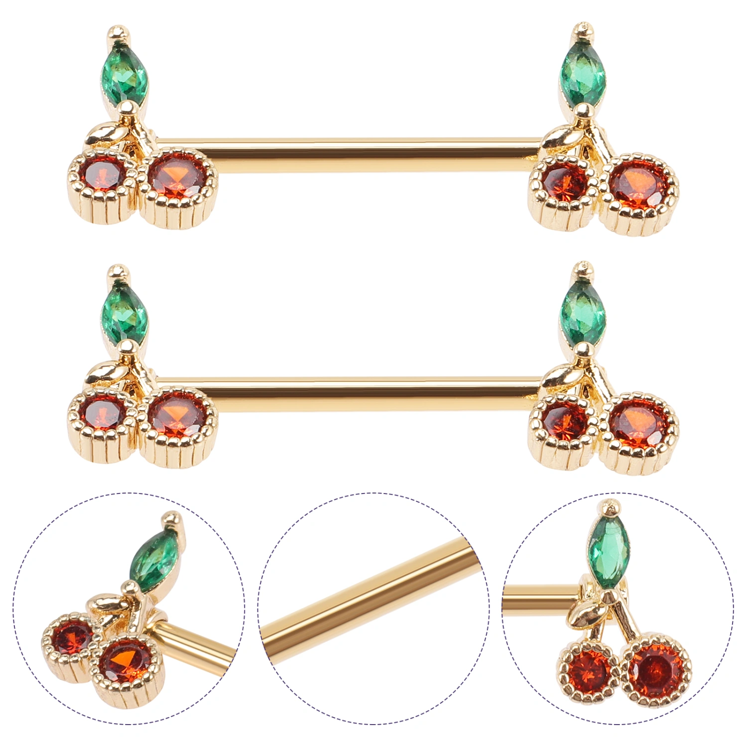 1 Pair Sweet Cherries Nipples Rings with Rhinestone Stylish Nipples Barbell Ring Body Jewelry