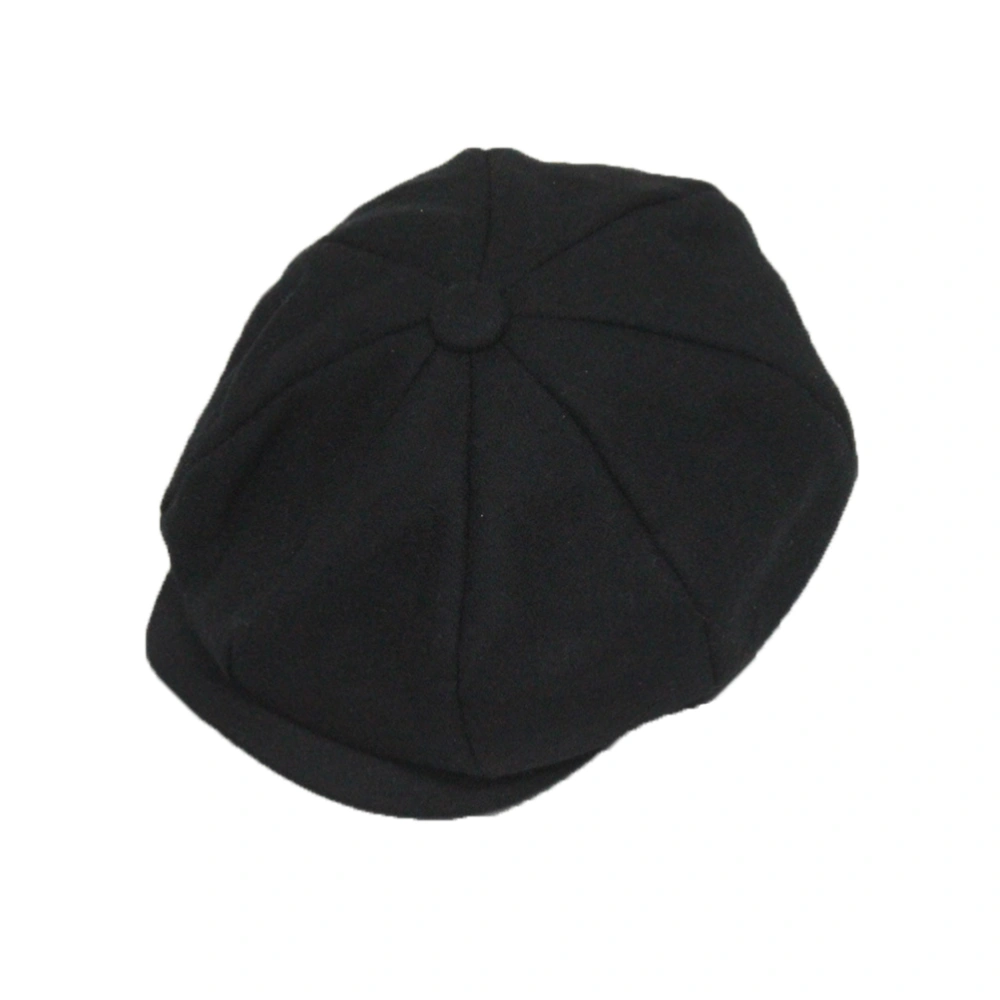 Men Winter Beret Newsboy Sunscreen Hat Wram Flat Bakerboy Hat Size M(Black)