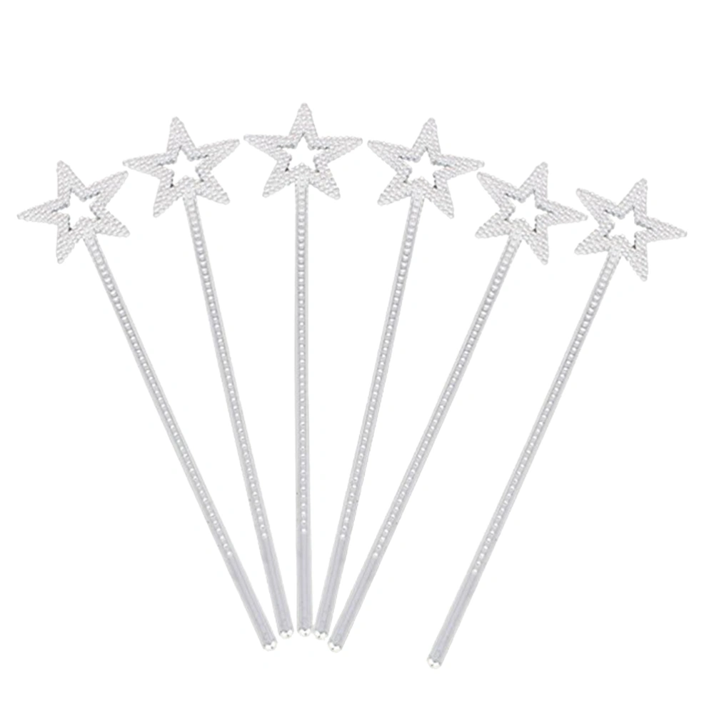 6 Pcs Wands Plastic Electroplating Pentagram Silver Angel Fairy Wand for Birthday Party Cosplay Wedding