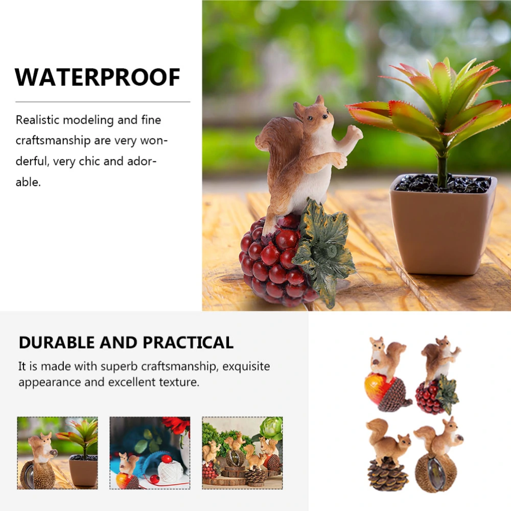 4pcs Adorable Resin Squirrel Model Garden Decor Animal Shape Garden Decor