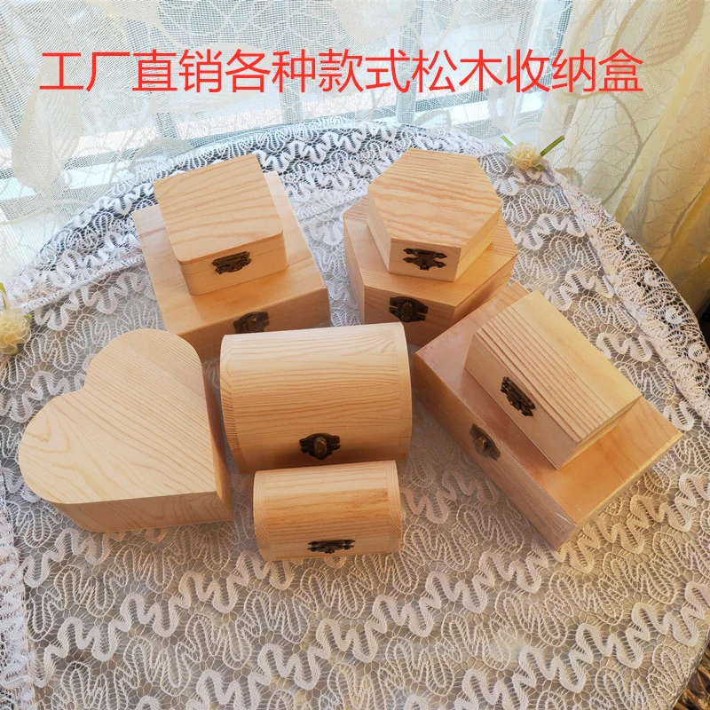 4Pcs Unfinished Wooden Box Jewelry Box Gift Box Treasure Storage Box Chest for DIY Crafts