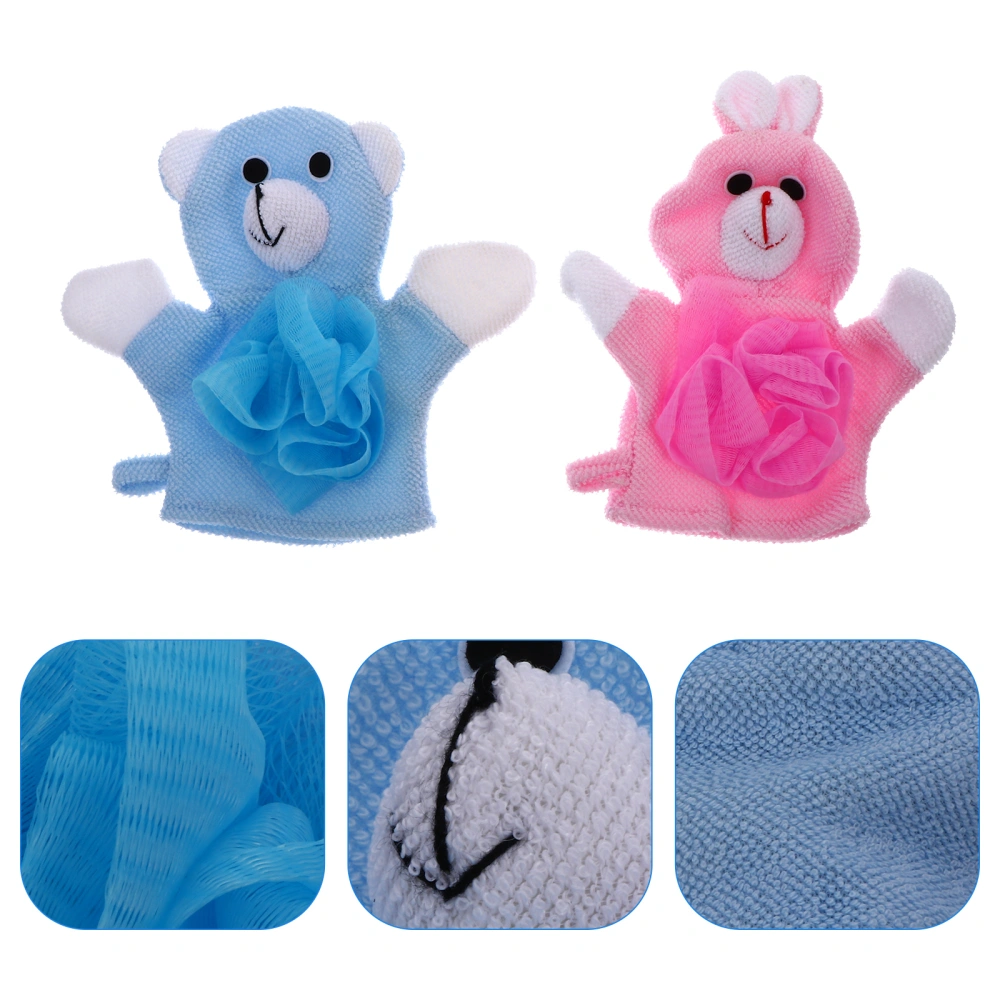 2pcs Lovely Animal Style Baby Bath Mitts Washcloths Gloves Kids Wash Gloves