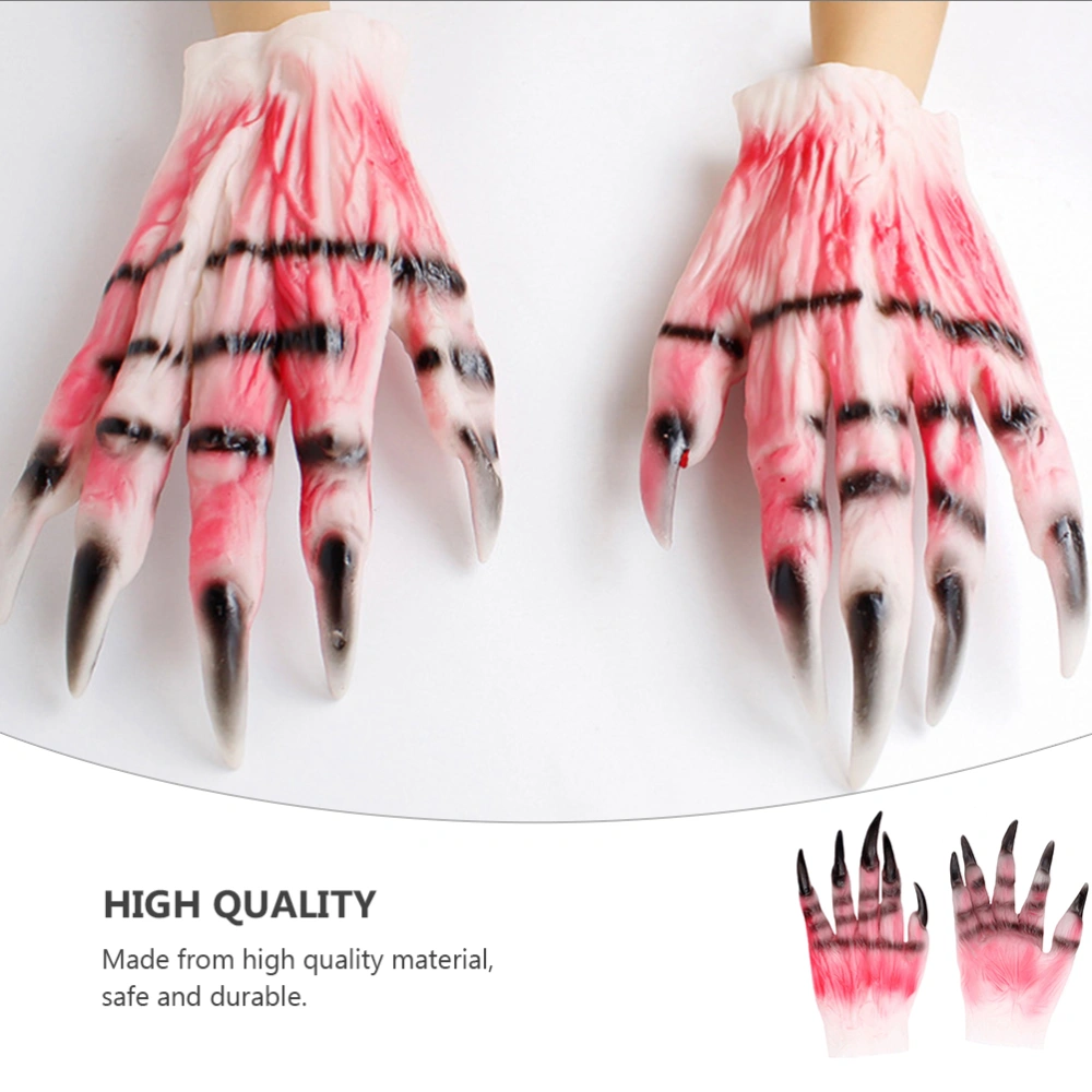 1 Pair Halloween Striped Black And Red Ghost Claw Gloves Adult Cosplay Costumes