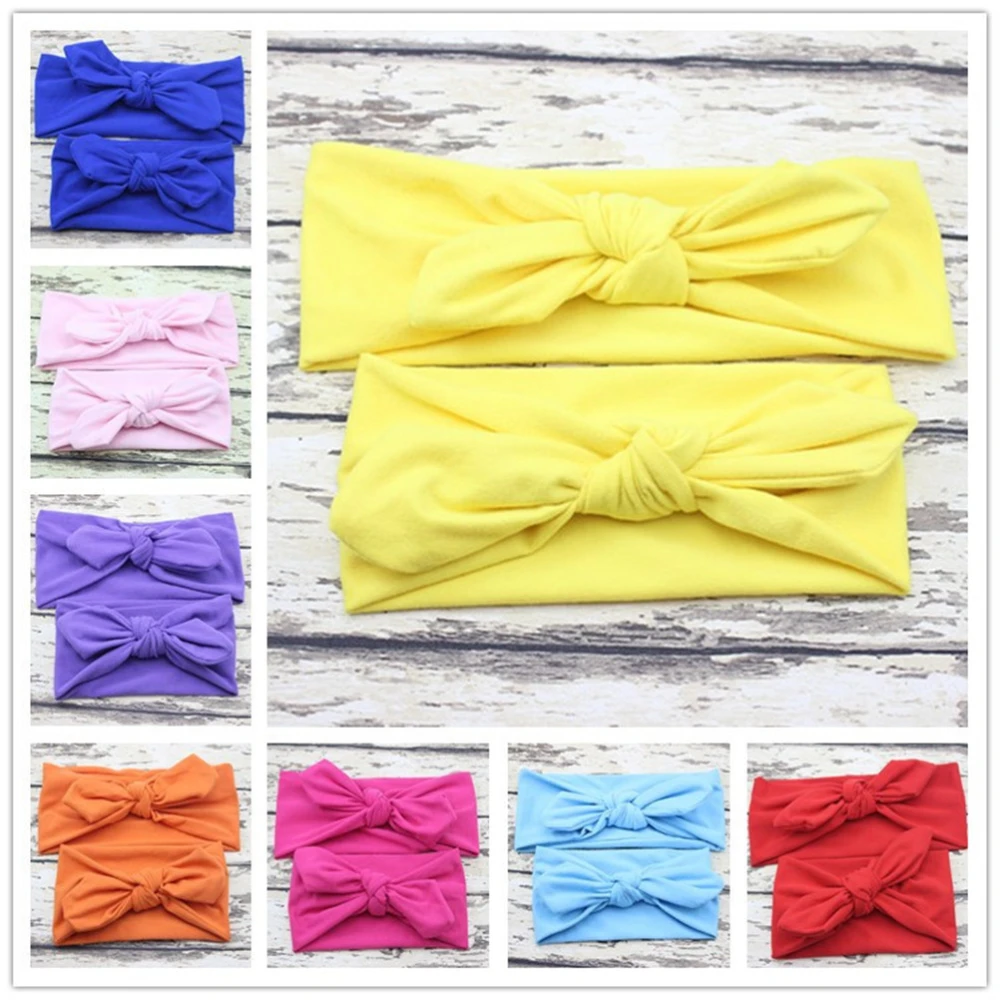 Mom and Me Headband Baby Girls Headwrap Knot Hairband Hair Bow Set (Orange)