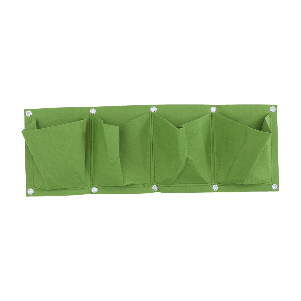 4-Pockets Horizontal Wall Mounted Planting Bag Creative Garden Planter Non-woven  Green Automatic Watering Plant Wall Planting Pot Bag Pouch Container Hanger for Outdoor Indoor Vegetable Flowers Growing (Green)