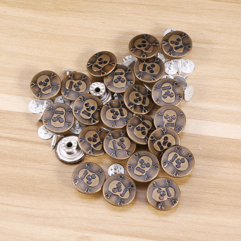 25 Pcs 17mm Metal Snap Button Spring Buckle FittingsSkull Pattern Fasteners Clasp Button Craft Accessories