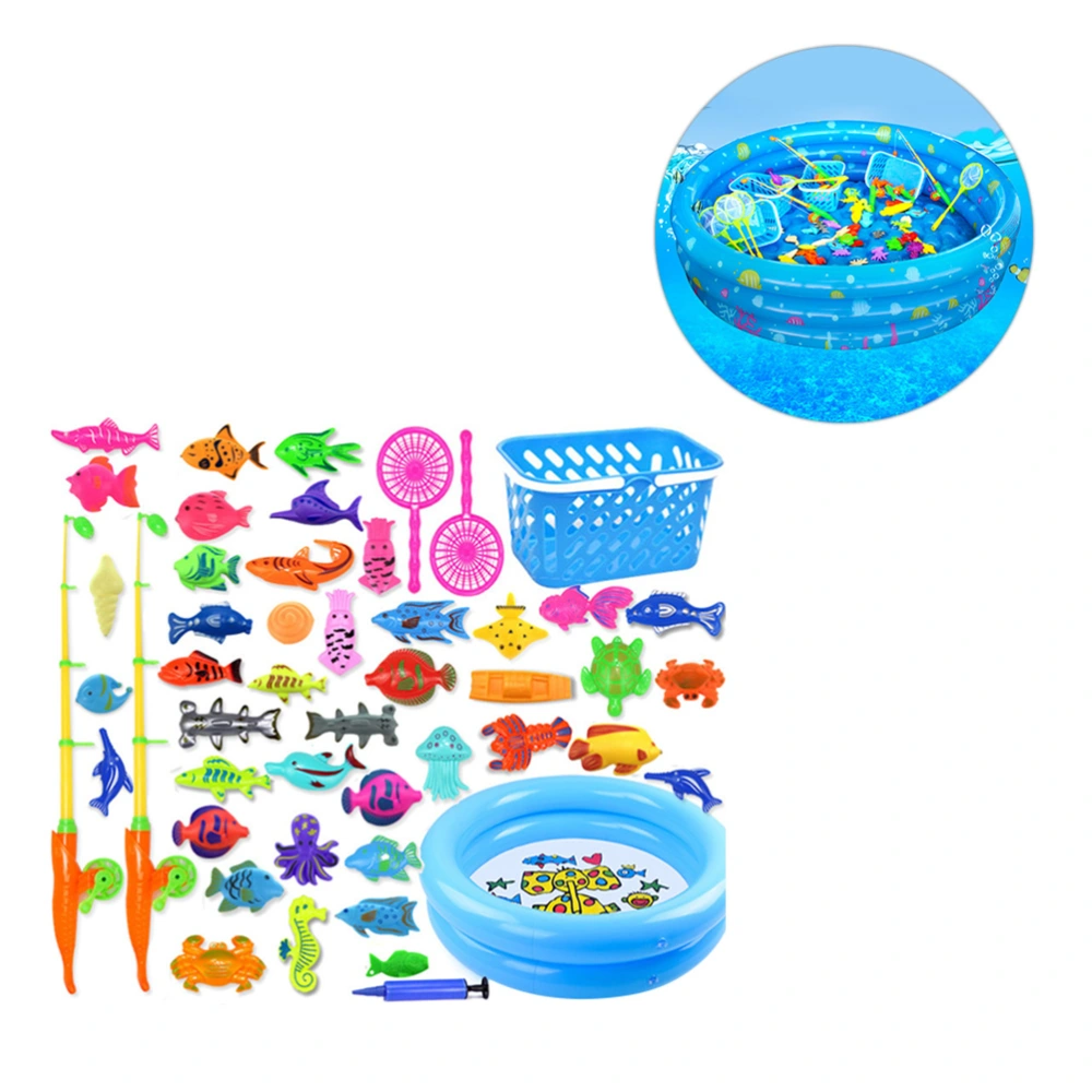 47pcs/1 Set Kids Fishing Toys Baby Magnetic Fishing Toys Funny Educational Toys Fishing Game Kit with 60CM Round Pool