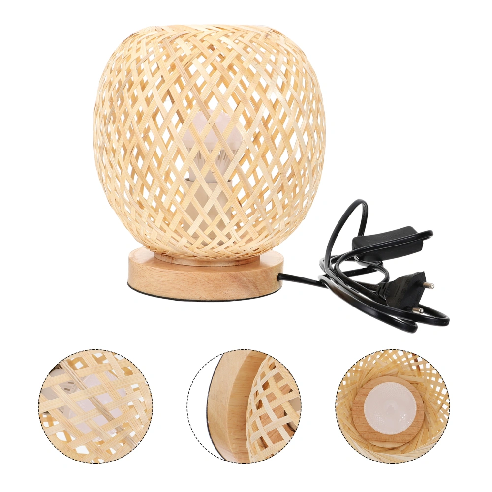 1pc Japanese Style Bamboo Woven Desk Light Household Simple Vintage Bedside Lamp