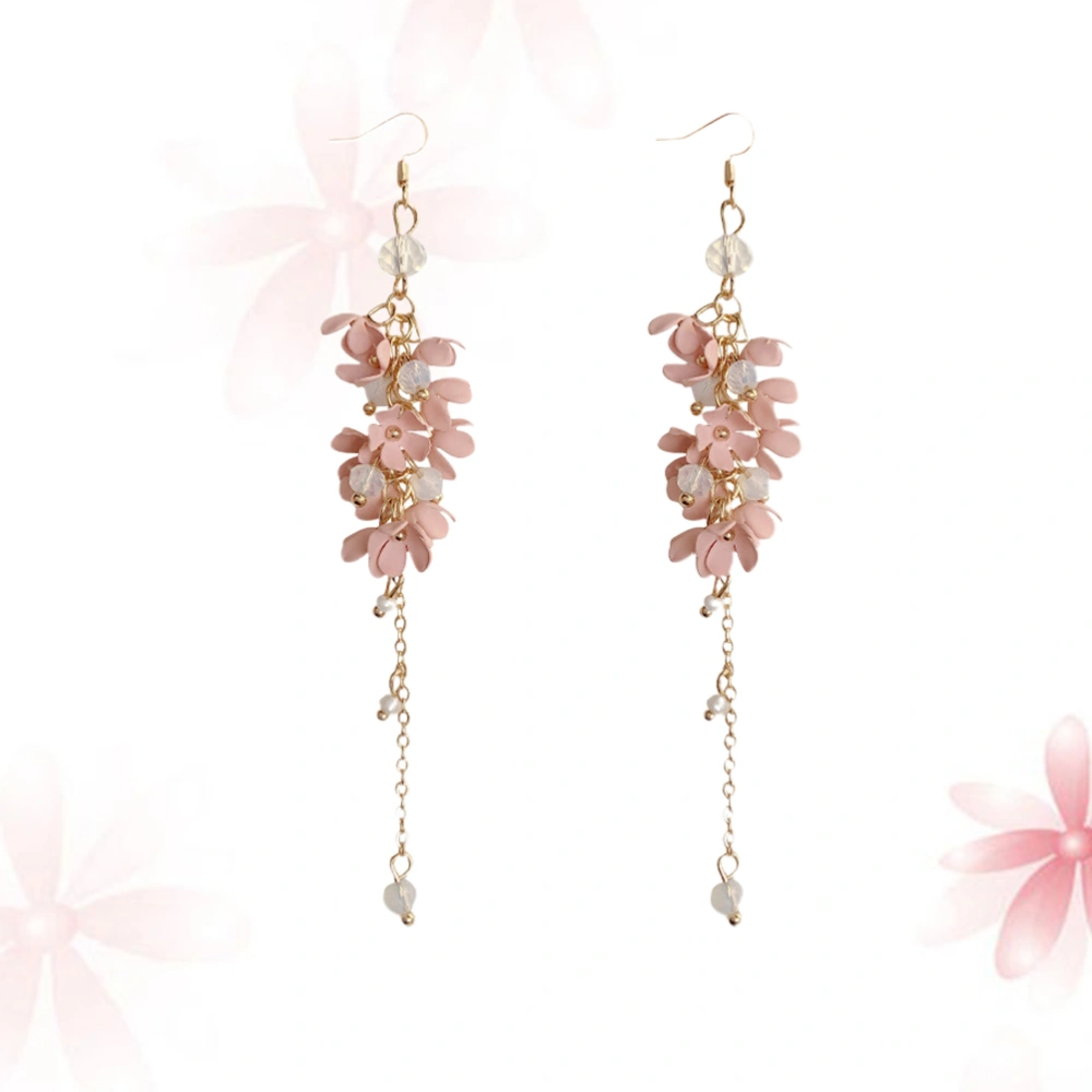 1 Pair of Flower Shaped Earrings Tassel Ear Drop Fashion Ear Dangle Elegant Earbob Pink