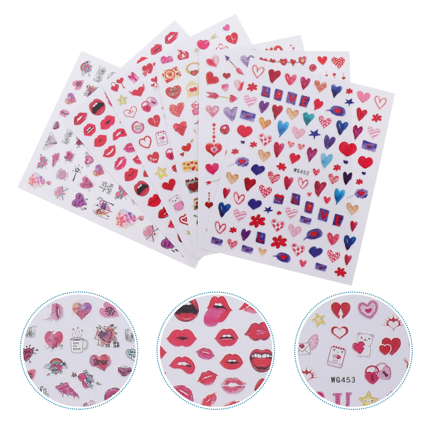 6 Sheets Valentine's Day Themed Manicure Stickers DIY Festive Nail Art Stickers