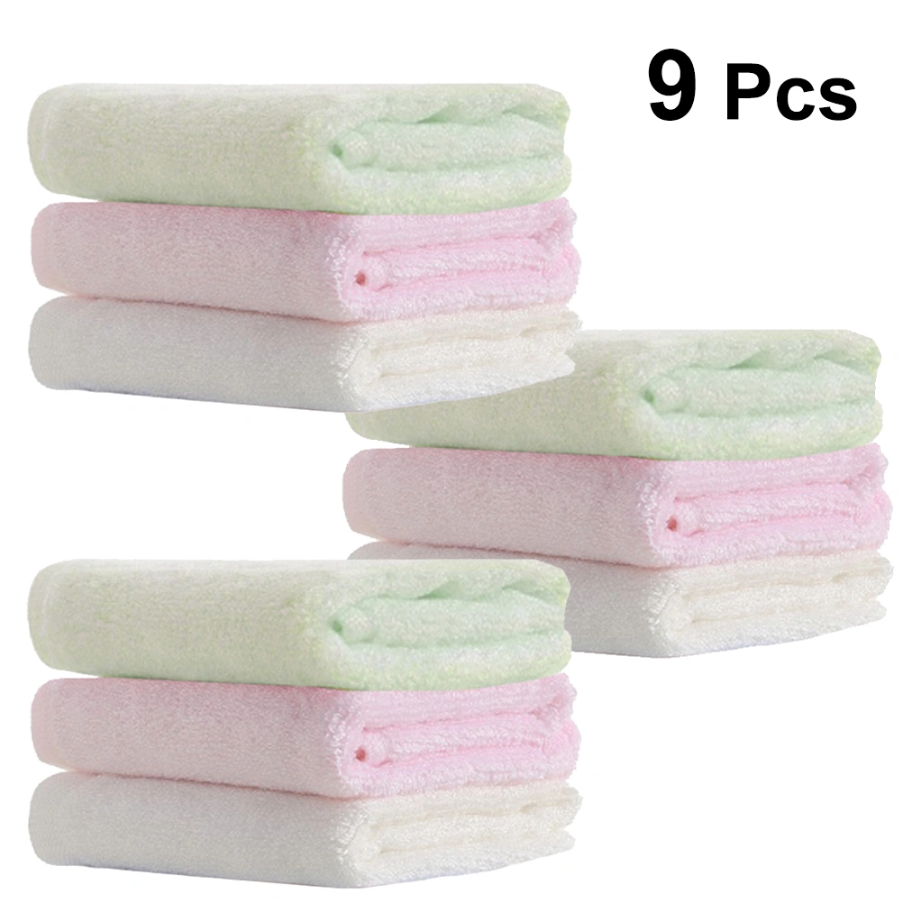 9pcs Bamboo Fiber Baby Washcloths Baby Face Towels Newborn Square Towels (White Green and Pink for Each 3pcs)