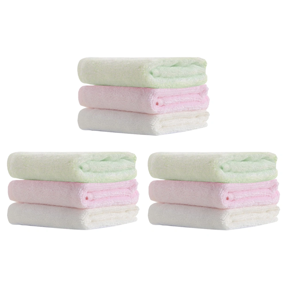 9pcs Bamboo Fiber Baby Washcloths Baby Face Towels Newborn Square Towels (White Green and Pink for Each 3pcs)