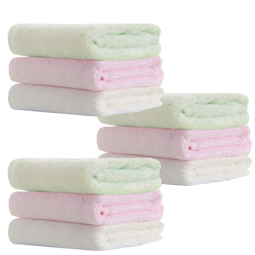 9pcs Bamboo Fiber Baby Washcloths Baby Face Towels Newborn Square Towels (White Green and Pink for Each 3pcs)