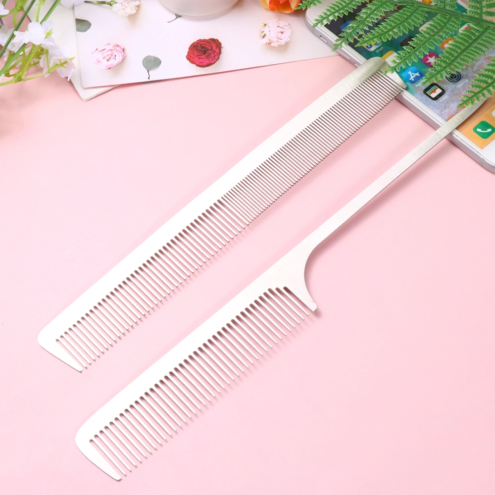 2pcs Stainless Steel Combs Hair Cutting Comb Hair Shearing Comb Haircut Supplies Accessories for Men Women (Silver)
