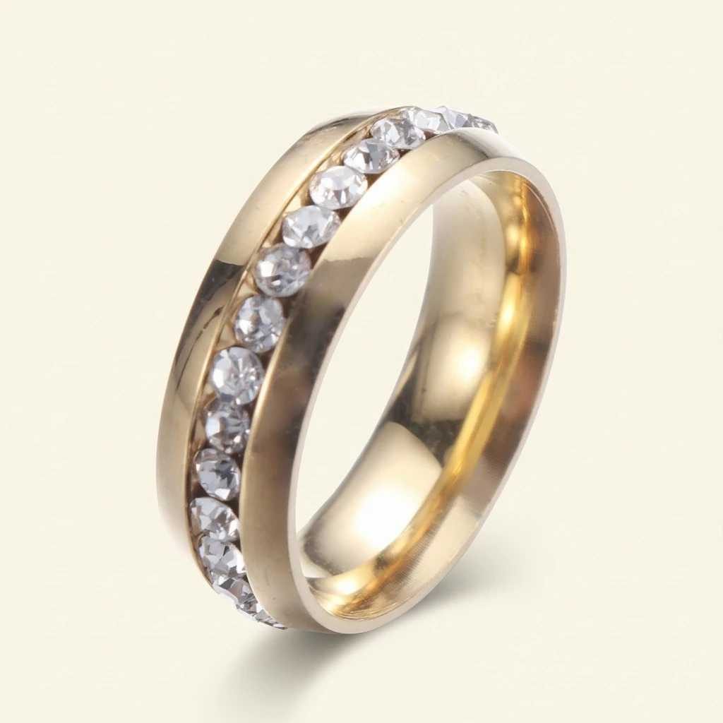 Ring Stylish Simple Finger Ring Crystal Diamond Ring Jewelry for Women Wedding Engagement Size 12 (Golden)