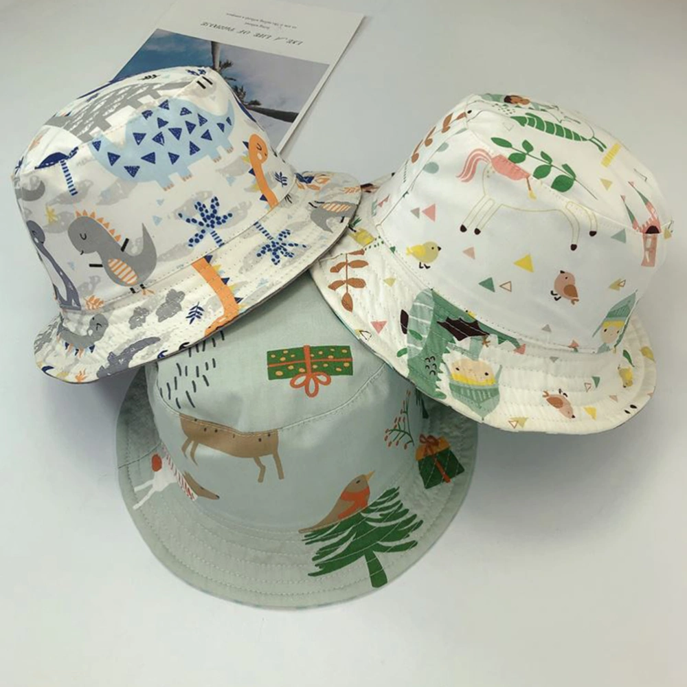 1pc Summer Children Fisherman Hats Cartoon Sunshading Hats Outdoor Protective Dinosaurs (White)