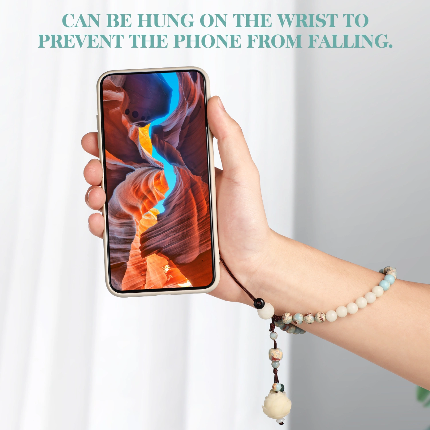 Hemobllo 1PC Beaded Phone Charm 2 in 1 Handmade Stone Cell Phone Lanyard Wrist Strap Anti-Lost Phone Chain Bracelet Accessory for Universal Phonecase