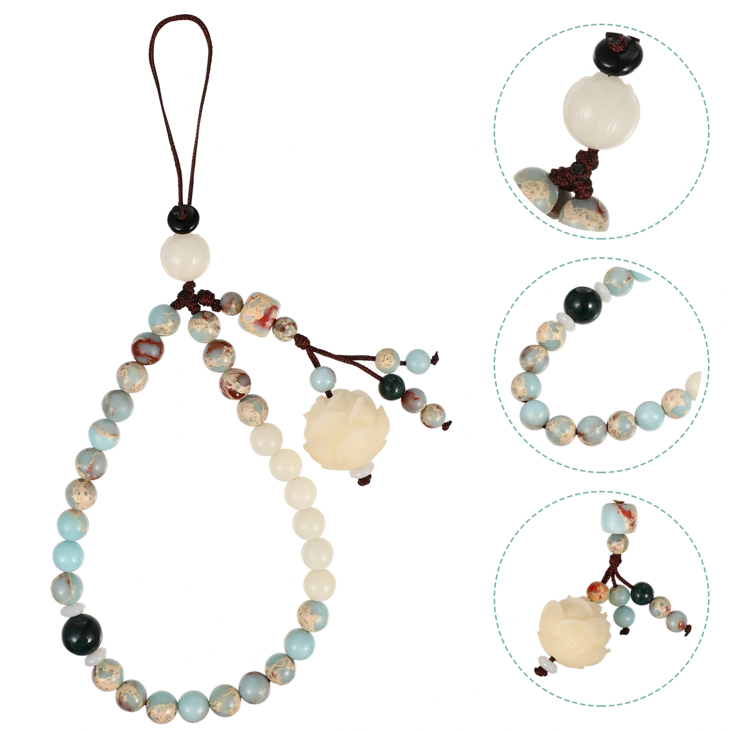 Hemobllo 1PC Beaded Phone Charm 2 in 1 Handmade Stone Cell Phone Lanyard Wrist Strap Anti-Lost Phone Chain Bracelet Accessory for Universal Phonecase