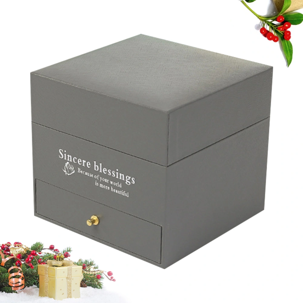Soap Flower Gift Box Set Romantic 1 Flower Jewelry Case for Birthday Valentines Day with Bag (Grey)