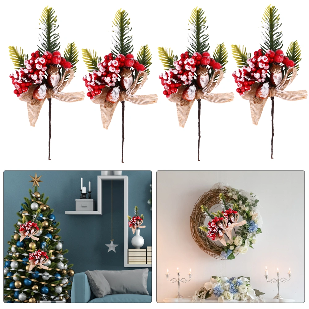 8pcs Berry Stems Pine Branch Christmas Artificial Pine Cones Branch Wreath Picks