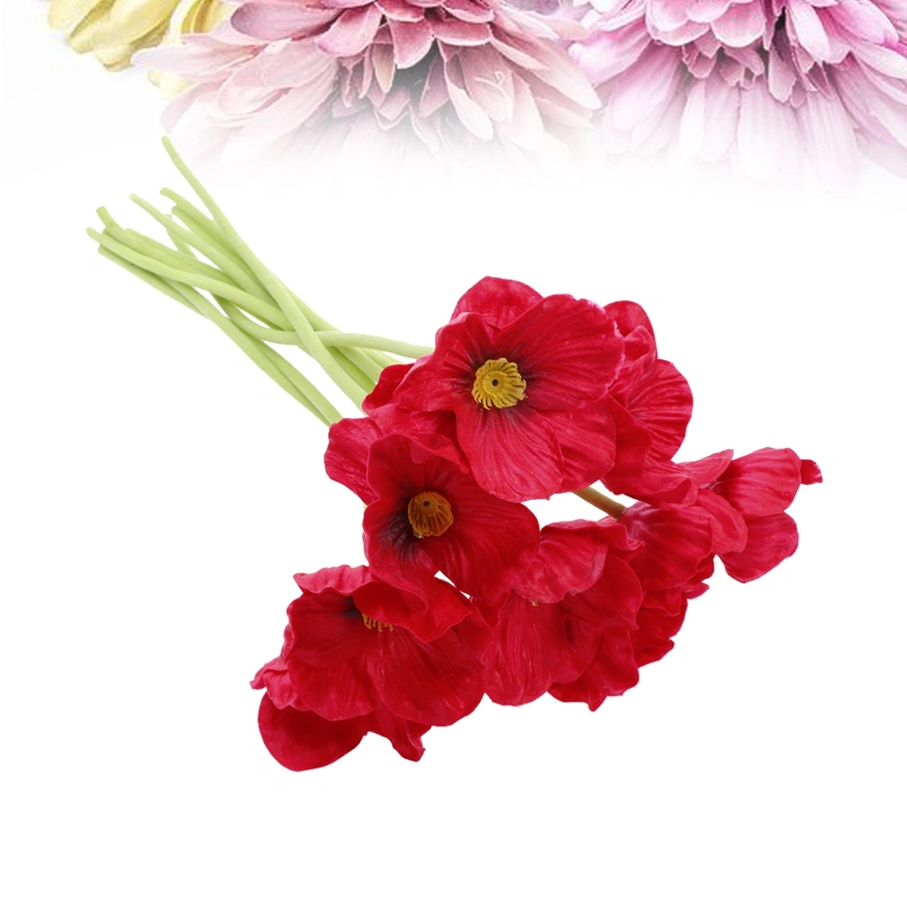 4Pcs Beautiful Flowers Handicraft Artificial PU Poppy Flower for Home Bedroom Office Table Decor (Red)