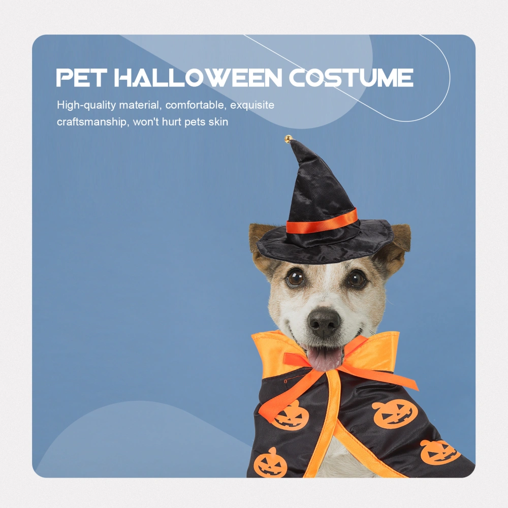 1 Set of Halloween Pet Dog Cat Decorative Printing Pumpkin Cloak Hat Set