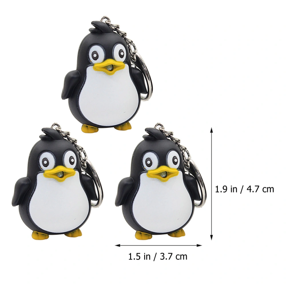 3pcs Luminous Key Chain Penguin Cartoon Key Ring Animal Modeling Keyholder